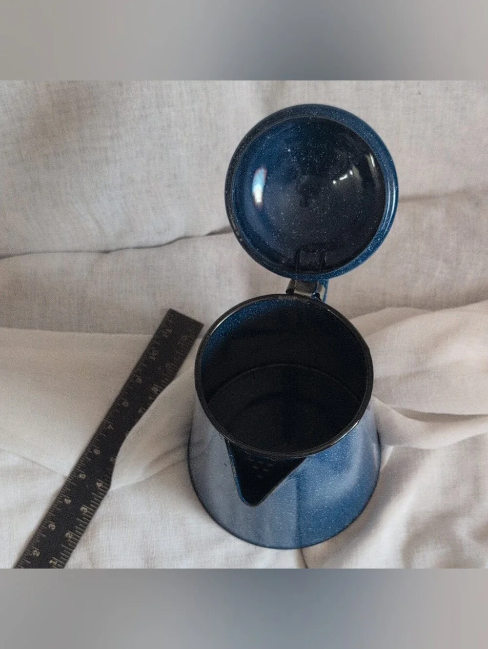 Blue Speckled Enamel Coffee Percolator - Classic Kitchen Pitcher